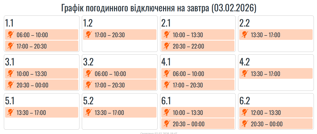графік вимкнень світла 