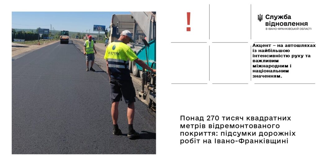 На Івано-Франківщині за травень відремонтували понад 270 тисяч квадратних метрів покриття на держдорогах
