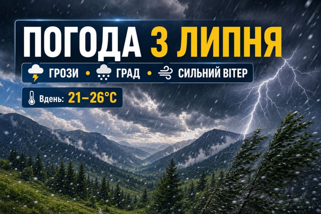 Погода на Івано-Франківщині 3 липня: грози, град і пориви вітру до 20 м/с